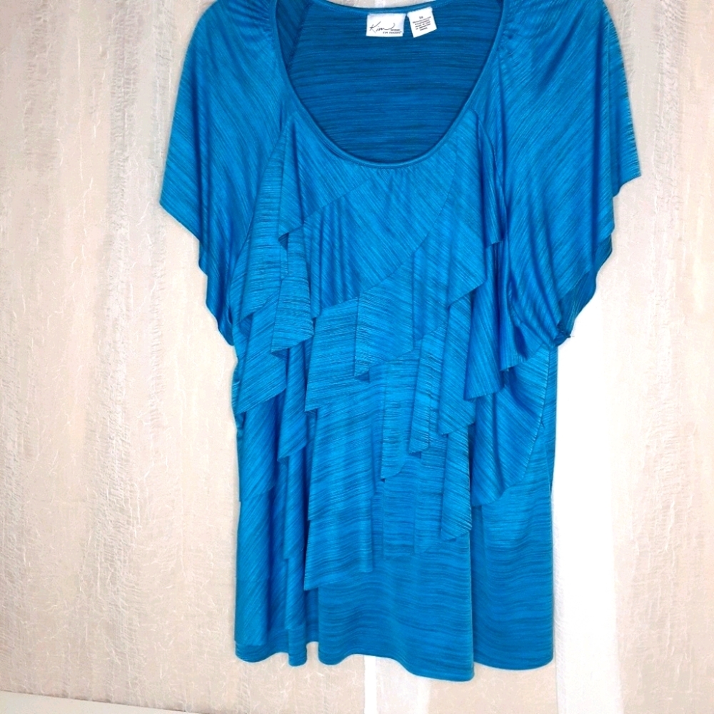 Kim Roger's Teal‎ Ruffled Scoop neck Blouse